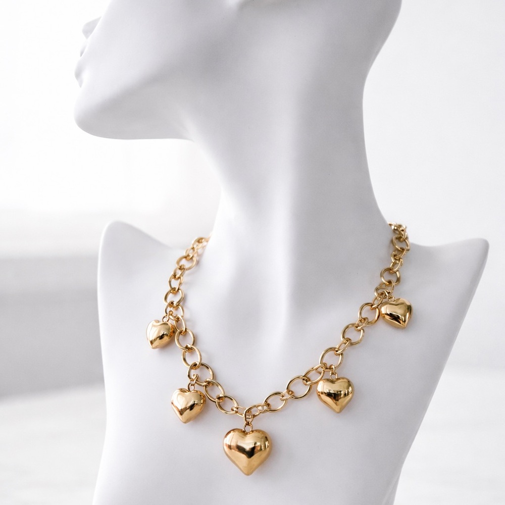 Gold Heart Charm Necklace | Stainless Steel | Adjustable